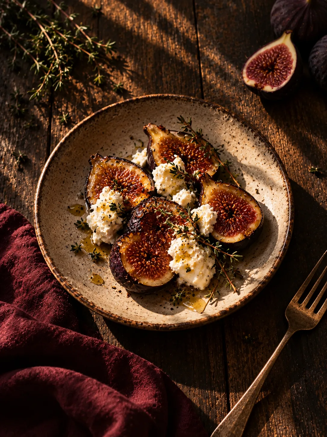 Figues rôties, chèvre frais & thym